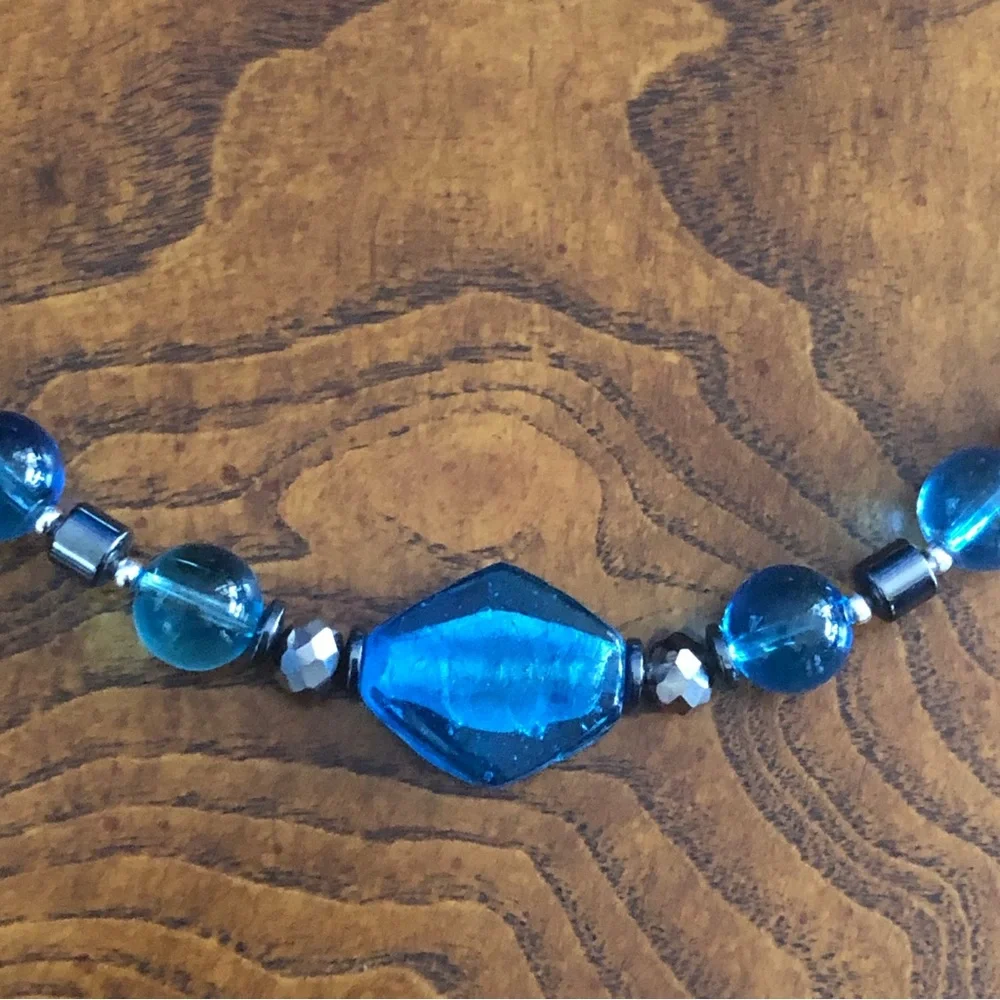 Handcrafted repurpose glass apatite agate hematite stone beaded necklace